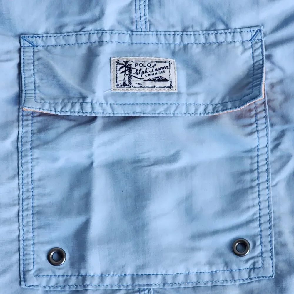 Polo Ralph Lauren Men's Swim Trunks Shorts Medium Blue Cargo Pocket Embroidered